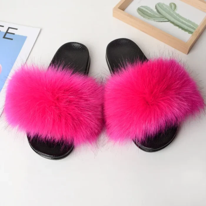 Summer Fluff: Faux Fur Slides for Women – Chic Fluffy Sandals for Indoor/Outdoor - Rose, 43