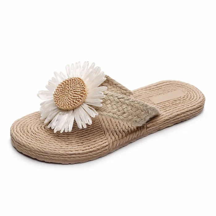 Summer Imitation Straw Women’s Sandals – Fashion Beach Flip-Flops - 40, Flower design