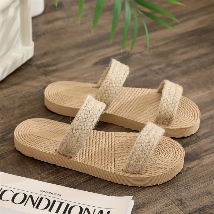 Summer Imitation Straw Women’s Sandals – Fashion Beach Flip-Flops - 40, Two strips design