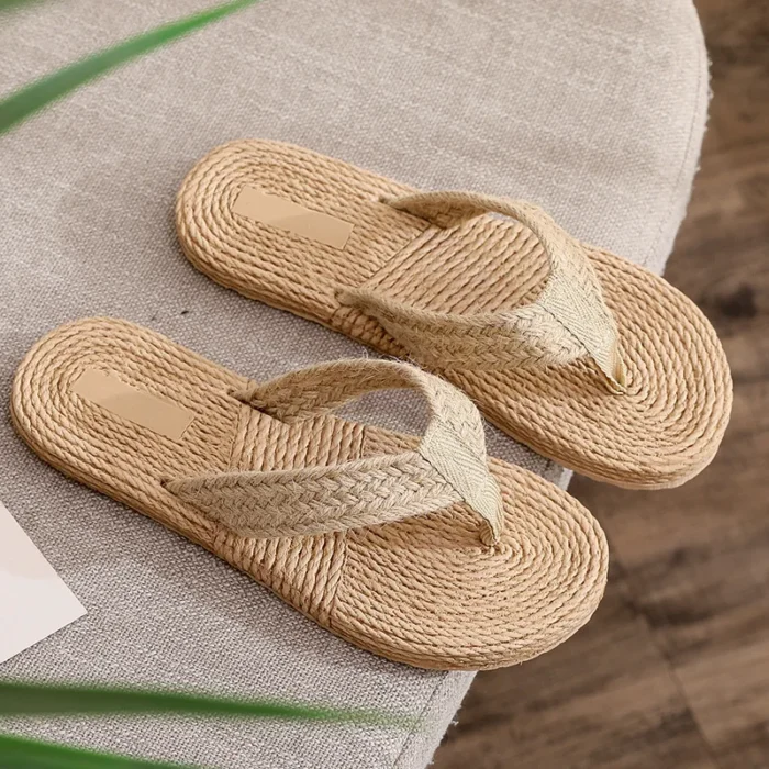 Summer Imitation Straw Women’s Sandals – Fashion Beach Flip-Flops - 40, Vietnam design