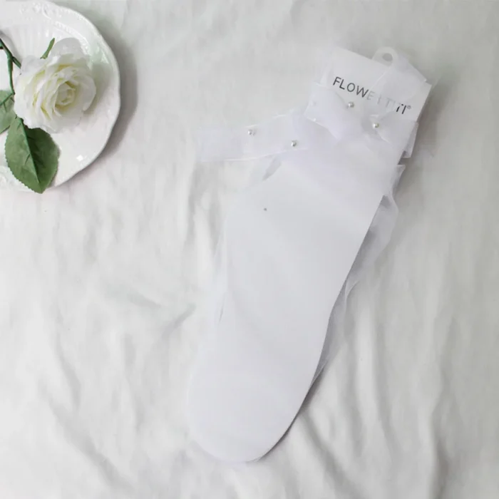 Summer Tulle Pearl Long Socks - Transparent Chiffon Lace, Women's Streetwear