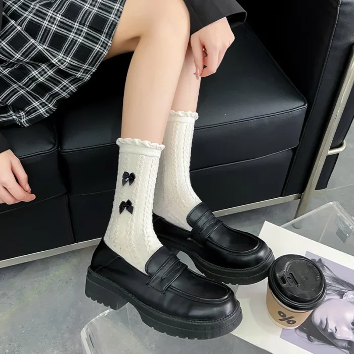 Sweet Elegance: Japanese Sweet Girl Bowknot Ruffle Tube Socks