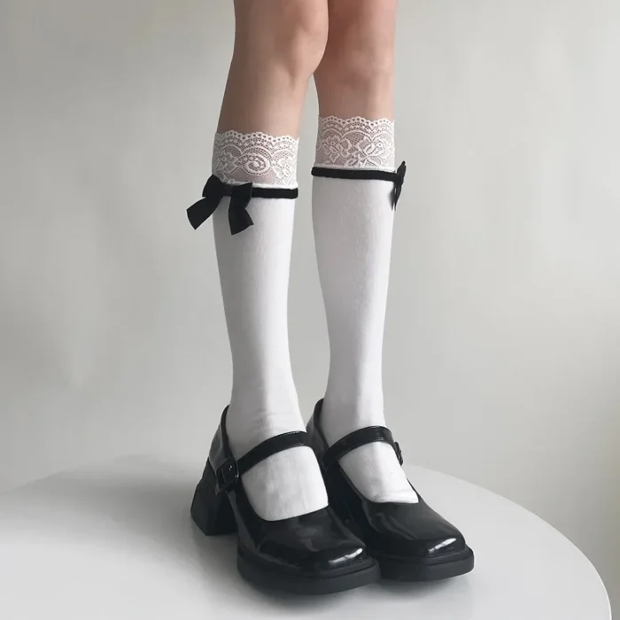 Sweet Elegance: JK Lolita Lacework Ruffle Knee Socks for Women