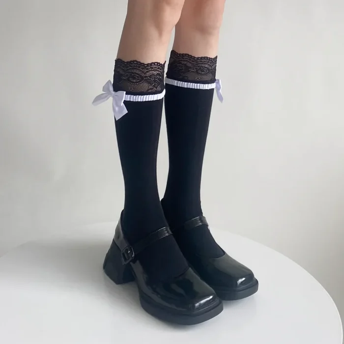 Sweet Elegance: JK Lolita Lacework Ruffle Knee Socks for Women