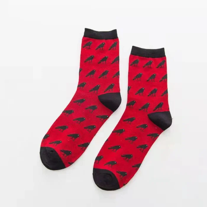 Trendy Korean Cartoon Crow Men's Socks - Breathable Cotton