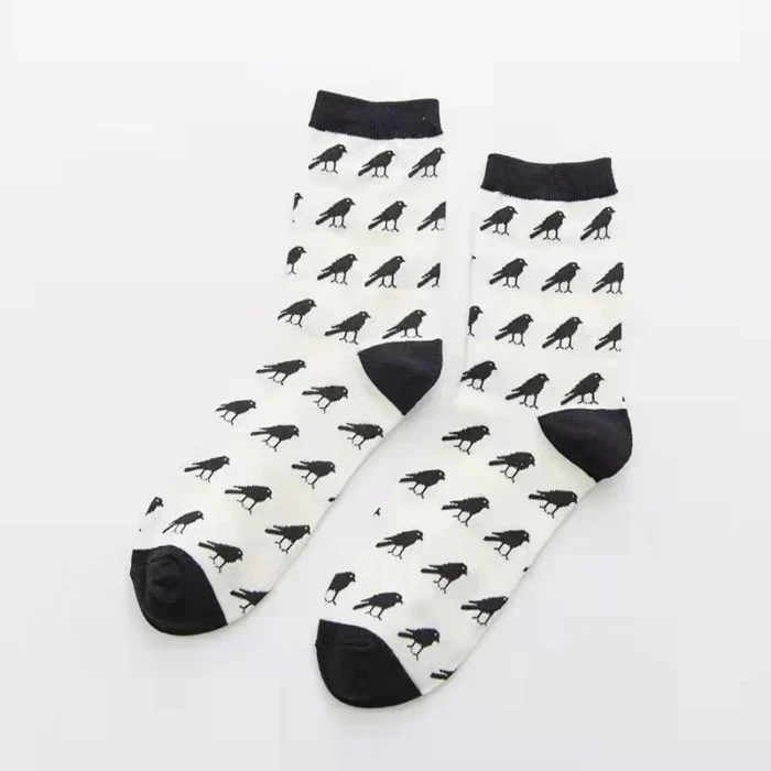 Trendy Korean Cartoon Crow Men's Socks - Breathable Cotton