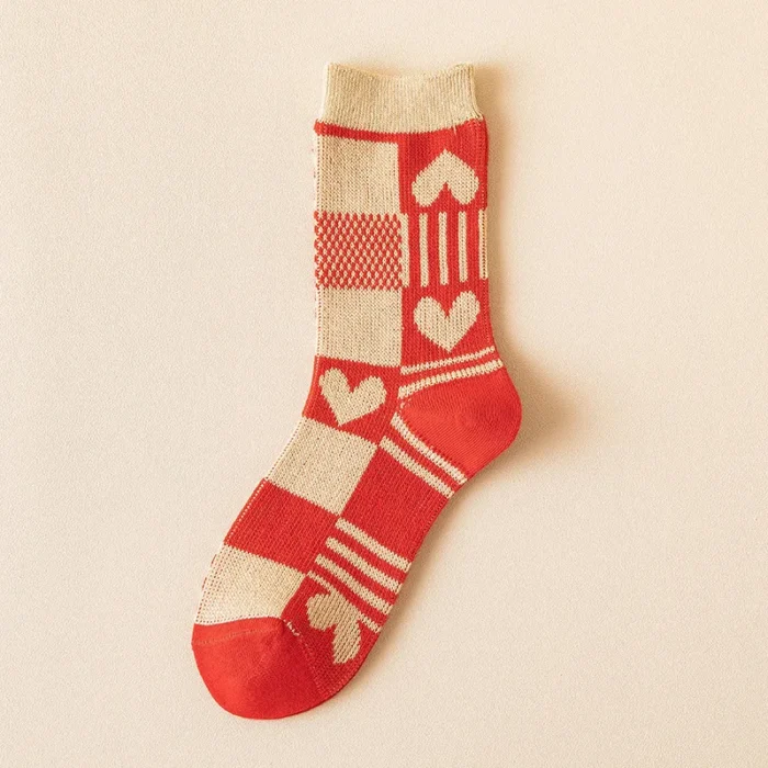Trendy Year Red Tube Socks - Warm Autumn Winter Retro Long Socks for Women