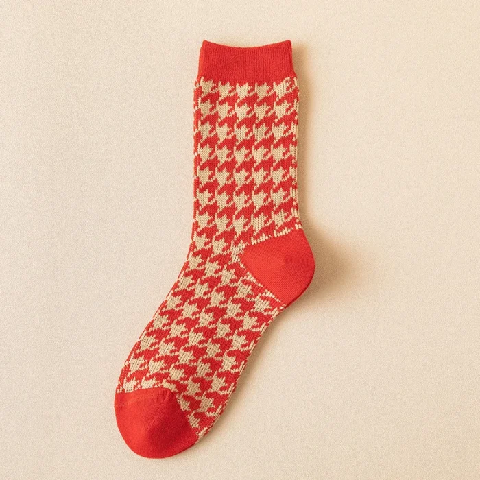 Trendy Year Red Tube Socks - Warm Autumn Winter Retro Long Socks for Women