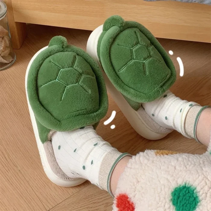 Turtle Shell Bliss: Cozy Fur-Trimmed Winter Slippers for Women