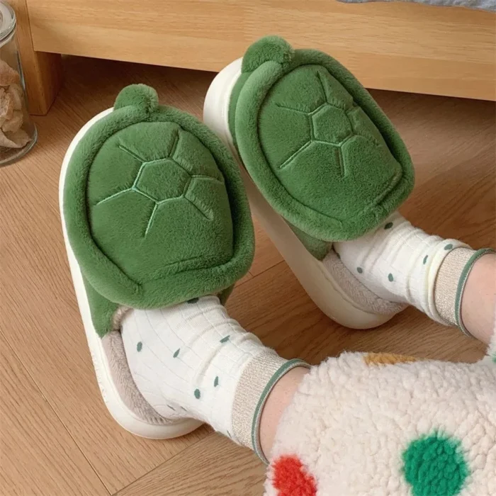 Turtle Shell Bliss: Cozy Fur-Trimmed Winter Slippers for Women