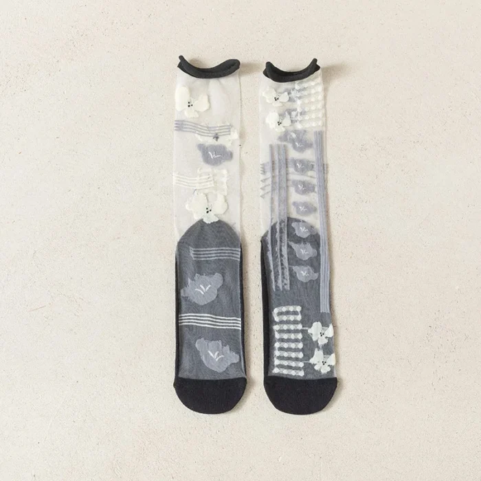 Ultra-Thin Crystal Silk Socks - Harajuku Floral Retro, Summer Chic