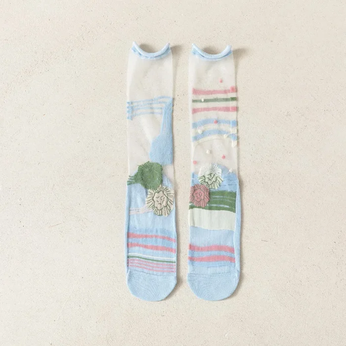Ultra-Thin Crystal Silk Socks - Harajuku Floral Retro, Summer Chic