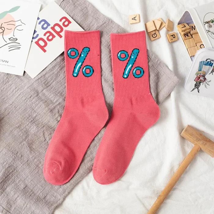 Urban Charm: Colorful Symbol-Adorned Harajuku Long Socks for Women