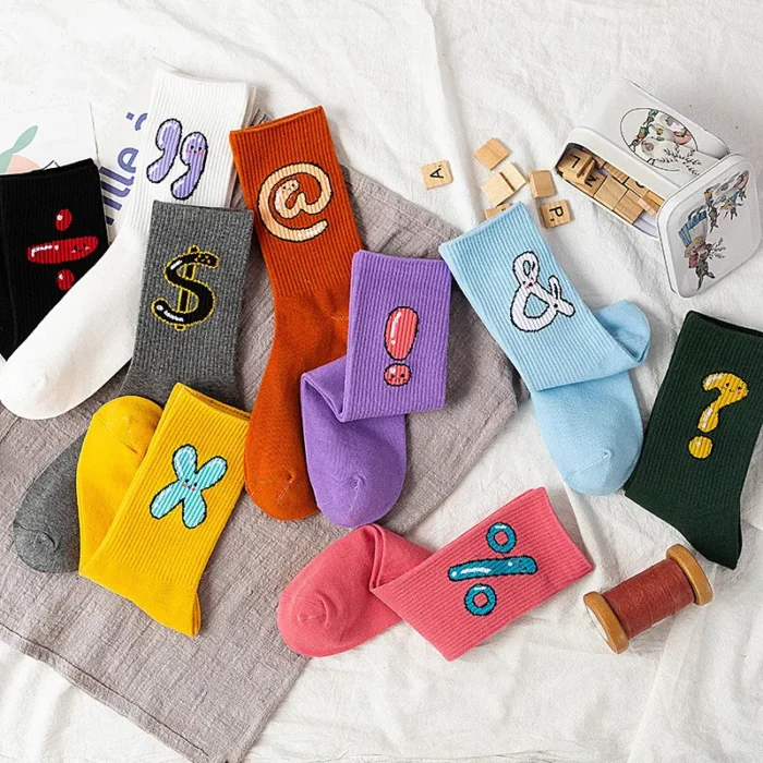 Urban Charm: Colorful Symbol-Adorned Harajuku Long Socks for Women