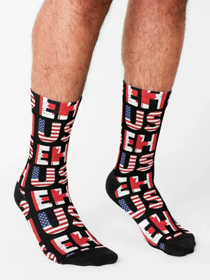 USEH America Canada Flag Socks - Fun Canadian High Socks for Women