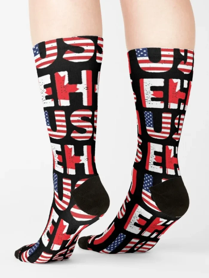 USEH America Canada Flag Socks - Fun Canadian High Socks for Women