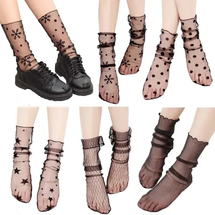 Vintage Dot Lace Floral Mesh Socks - Sexy Summer Harajuku Style