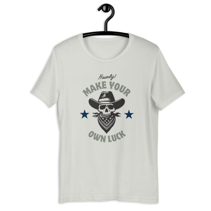 Vintage Western Cowboy Skull Tee ‘Make Your Own Luck’ - Silver, 2XL