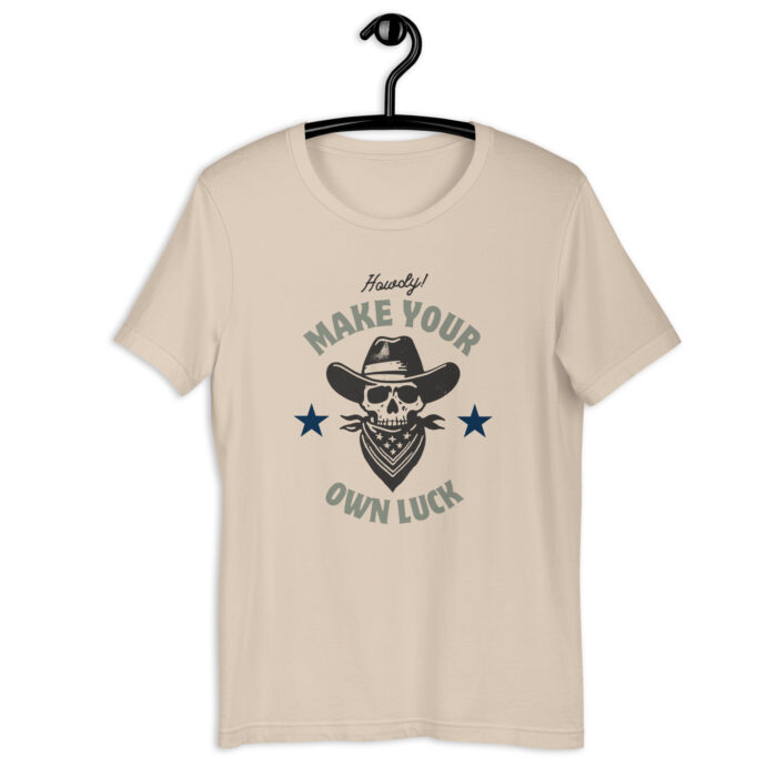 Vintage Western Cowboy Skull Tee ‘Make Your Own Luck’ - Soft Cream, 2XL