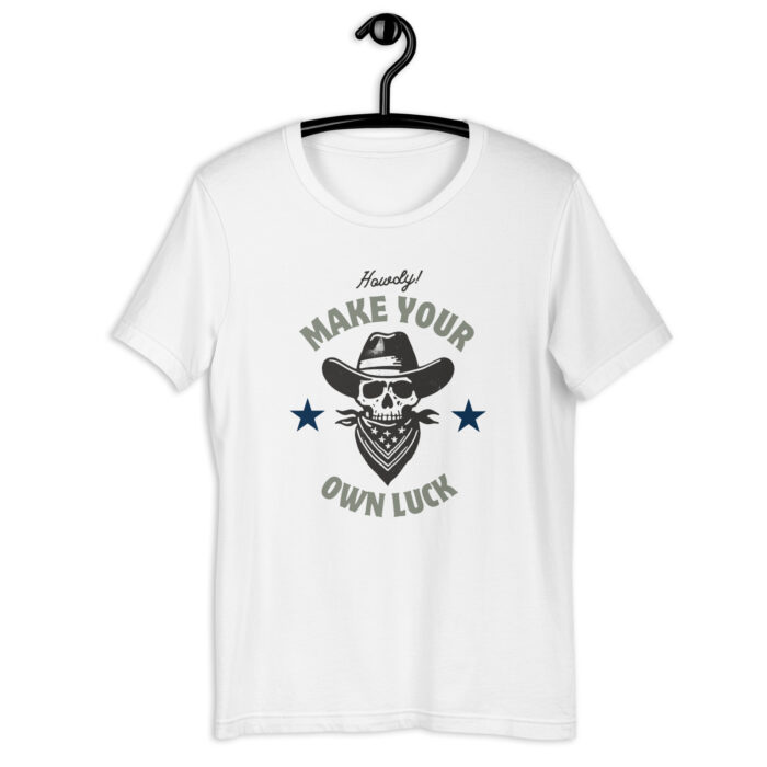 Vintage Western Cowboy Skull Tee ‘Make Your Own Luck’ - White, 2XL