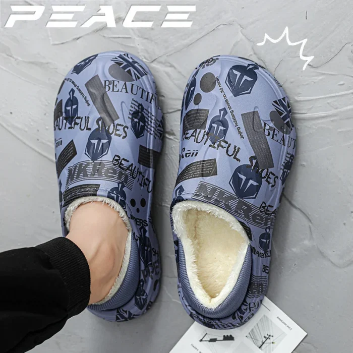 Warm Haven: Men's Winter Furry House Slippers - Waterproof Plush