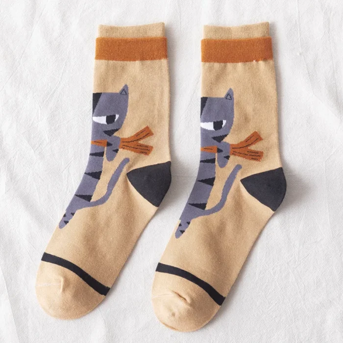 Whimsical Whiskers: Korean Cute Cat Face Socks