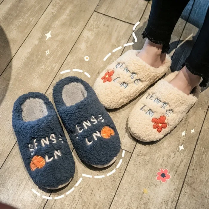 Winter Delight: Sweet Flowers Furry Fur Slippers for Men and Women