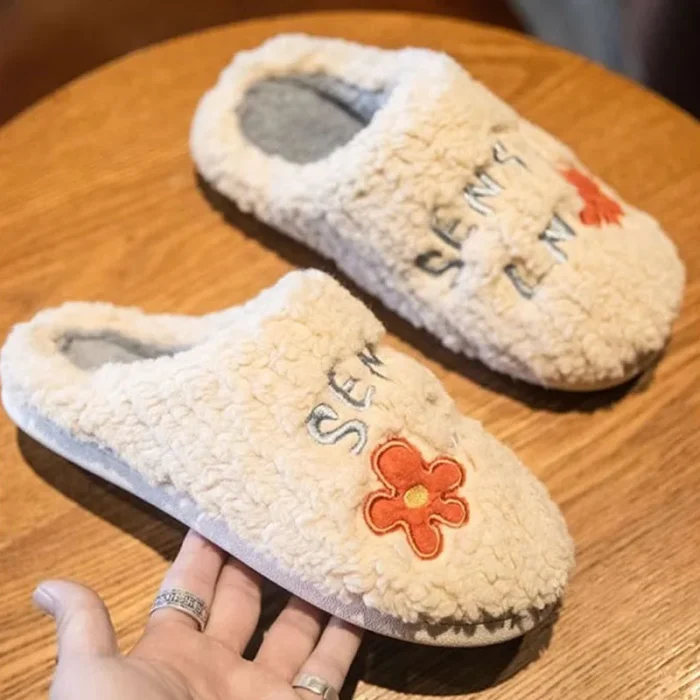 Winter Delight: Sweet Flowers Furry Fur Slippers for Men and Women