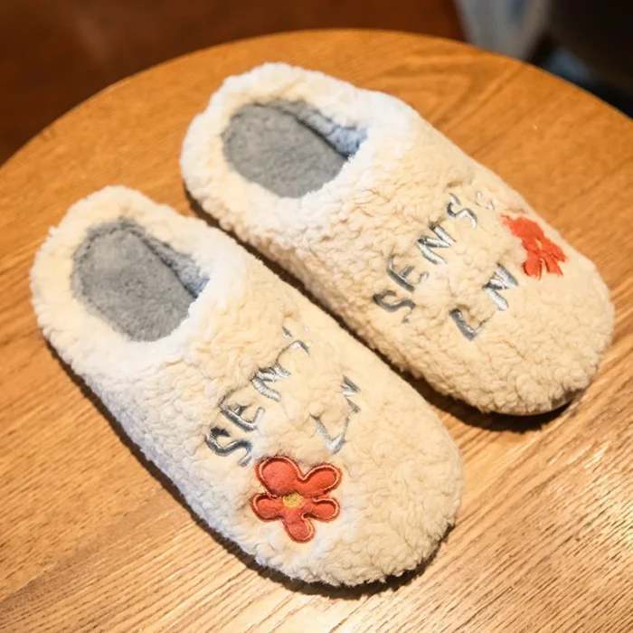 Winter Delight: Sweet Flowers Furry Fur Slippers for Men and Women