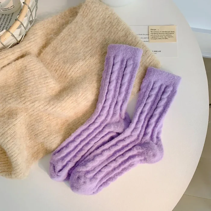 Winter Warmth Harajuku Solid Color Thermal Long Socks for Women