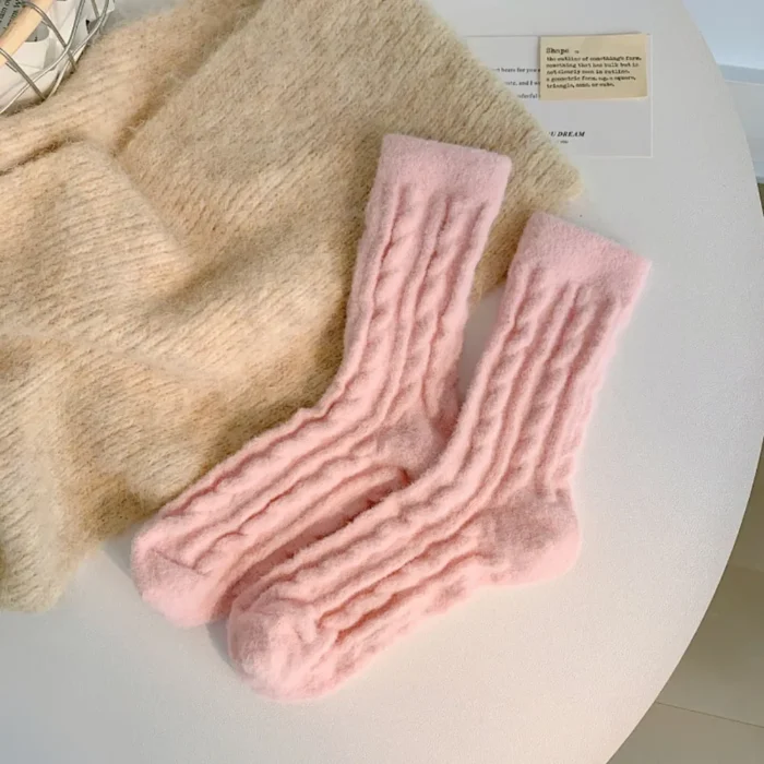 Winter Warmth Harajuku Solid Color Thermal Long Socks for Women