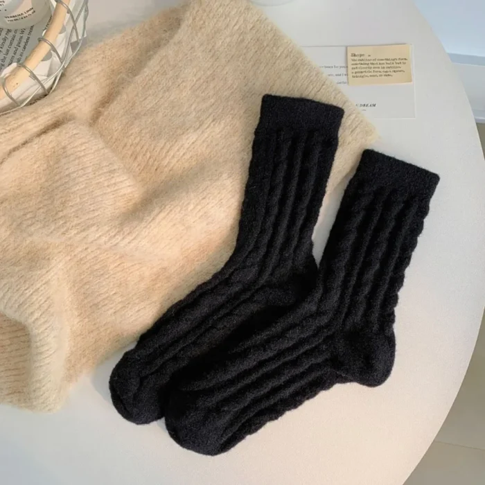 Winter Warmth Harajuku Solid Color Thermal Long Socks for Women