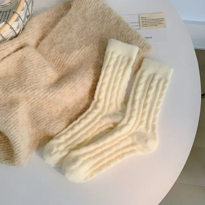Winter Warmth Harajuku Solid Color Thermal Long Socks for Women