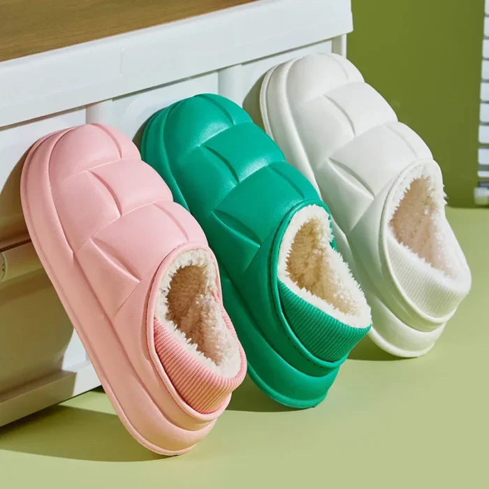 Winter Warmth: Plush Solid Color Home Cotton Slippers for Women