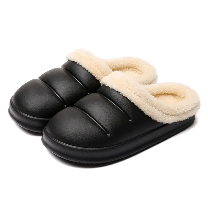 Winter Warmth: Women's Waterproof Fur Slippers with Thick Sole