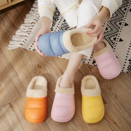 Winter Warmth: Women's Waterproof Fur Slippers with Thick Sole