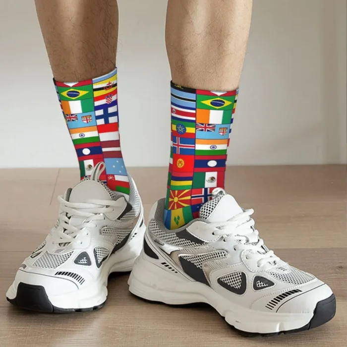 World Flags Vintage Happy Socks - Funny Crazy Men's Crew Socks, Hip Hop Style