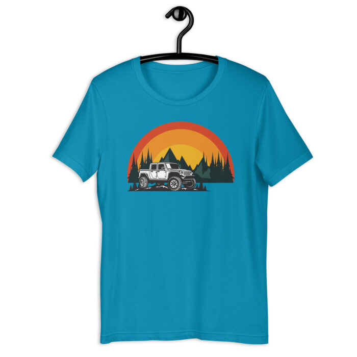 “Adventure Awaits” Tee – Camping Sunset Graphic – Nature’s Hues - Aqua, 2XL