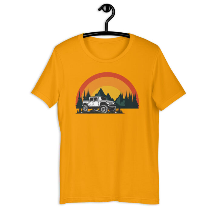 “Adventure Awaits” Tee – Camping Sunset Graphic – Nature’s Hues - Gold, 2XL