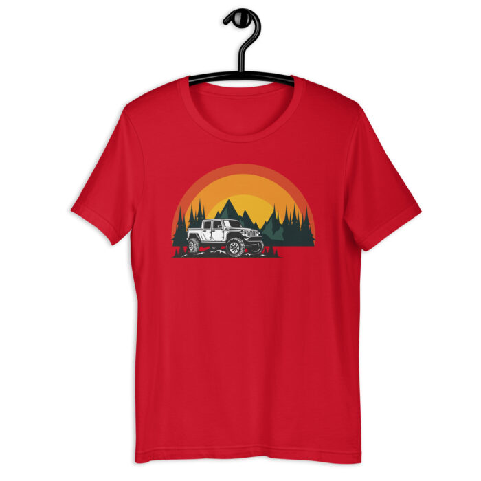 “Adventure Awaits” Tee – Camping Sunset Graphic – Nature’s Hues - Red, 2XL