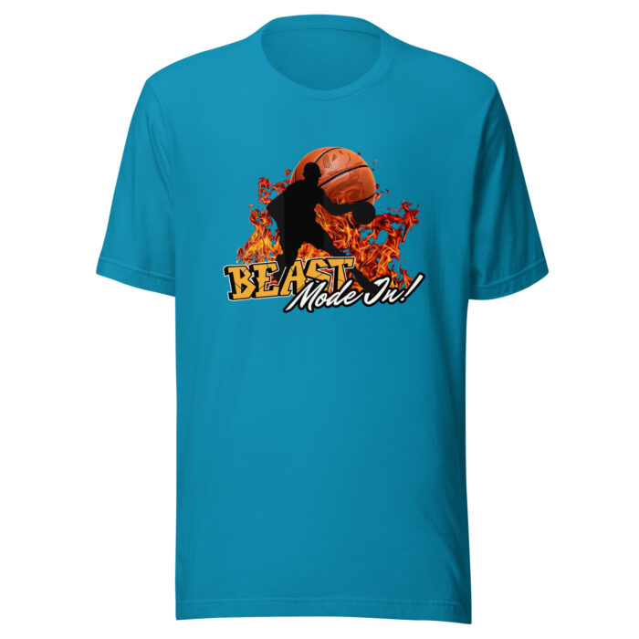 Beast Mode On Basketball T-Shirt – Black & Orange Bold Illustration - Aqua, 2XL