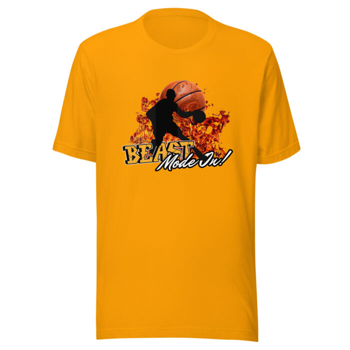 Beast Mode On Basketball T-Shirt – Black & Orange Bold Illustration - Gold, 2XL