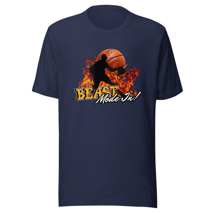 Beast Mode On Basketball T-Shirt – Black & Orange Bold Illustration - Navy, 2XL