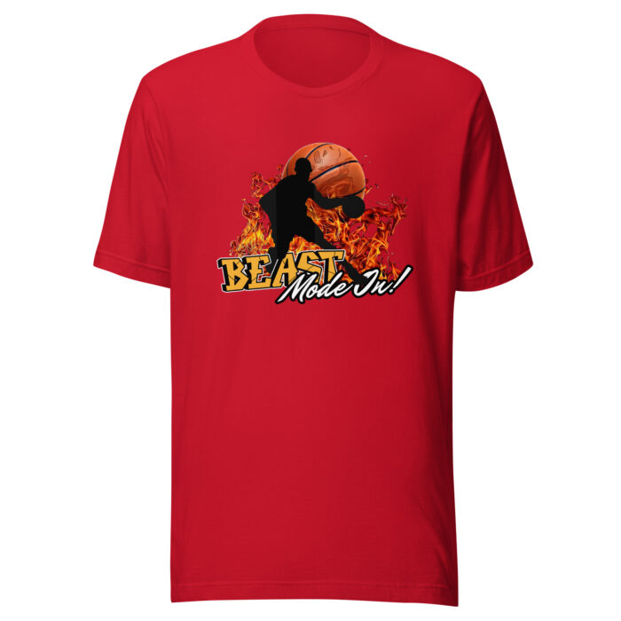 Beast Mode On Basketball T-Shirt – Black & Orange Bold Illustration - Red, 2XL