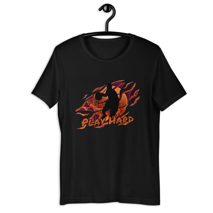 Black Orange Sillhouette Play Hard Basketball T-Shirt - Black, 2XL