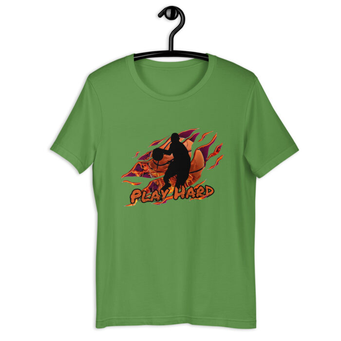 Black Orange Sillhouette Play Hard Basketball T-Shirt - Leaf, 2XL