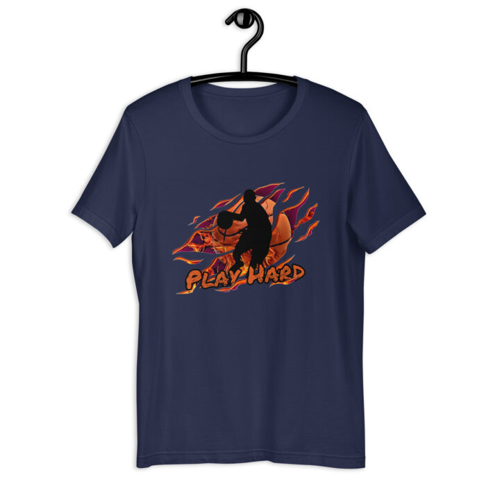 Black Orange Sillhouette Play Hard Basketball T-Shirt - Navy, 2XL