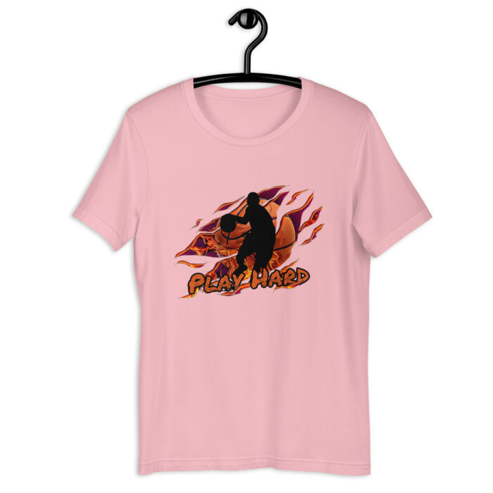 Black Orange Sillhouette Play Hard Basketball T-Shirt - Pink, 2XL