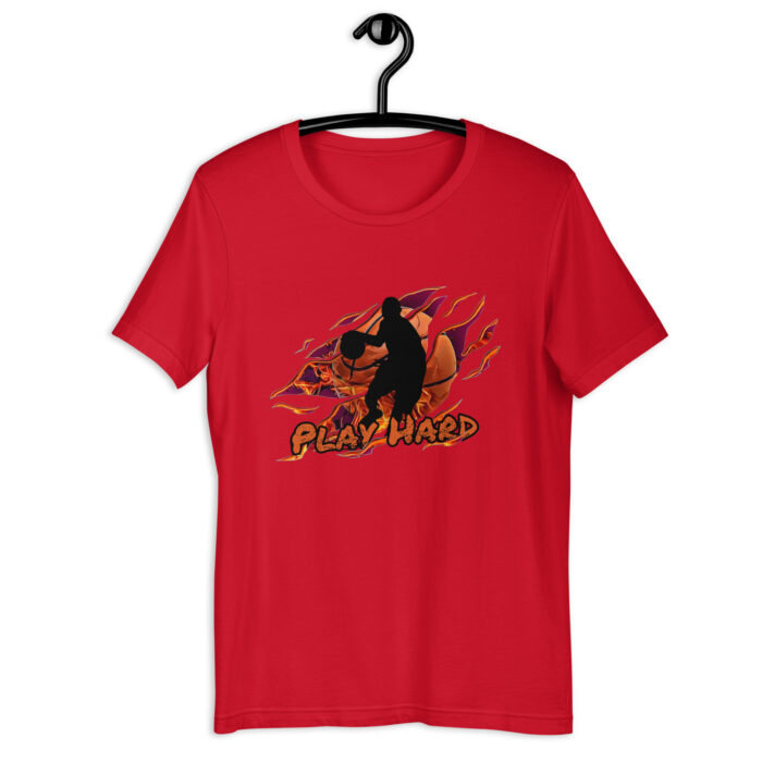 Black Orange Sillhouette Play Hard Basketball T-Shirt - Red, 2XL