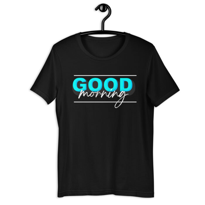 “Cheerful Dawn” Tee – ‘Good Morning’ Greeting – Soft Color Collection - Black, 2XL